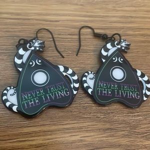 Beetle juice inspired “never trust the living earrings